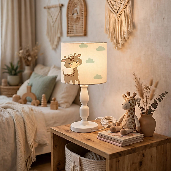 Minibabyrooms Zürafa ve Gökkuşağı Desenli Ahşap Oyma Ayak Abajur