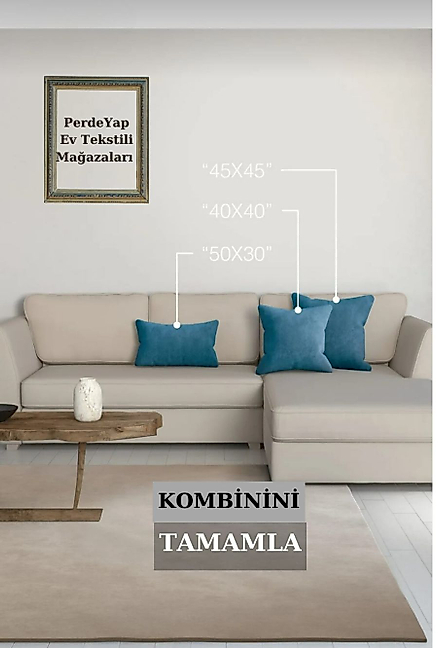 PerdeYap Kadife Dokulu Petrol Renk Ada Serisi Runner 40 x 140 cm