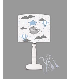Minibabyrooms Fil ve Mavi Yıldız Desenli Ahşap Oyma Ayak Abajur