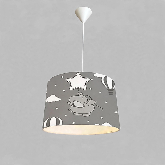 Minibabyroom Beyaz Yıldızlı Fil Temalı Çocuk Odası Sarkıt Avize