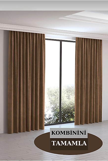 PerdeYap Kadife Dokulu Açık Kahve Renk Ada Serisi Runner 40 x 140 cm