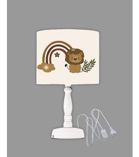 Minibabyrooms Aslan ve Gökkuşağı Desenli Ahşap Oyma Ayak Abajur