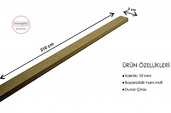 İskandinav Duvar Çıtası 10 Mm (Kalinlik) 3 Cm (En) X 210 Cm (Boy) Ham Mdf ( 1 Boy )