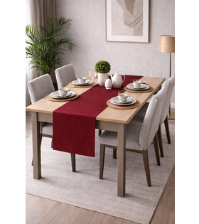 PerdeYap Kadife Dokulu Bordo Renk Ada Serisi Runner 40 x 140 cm