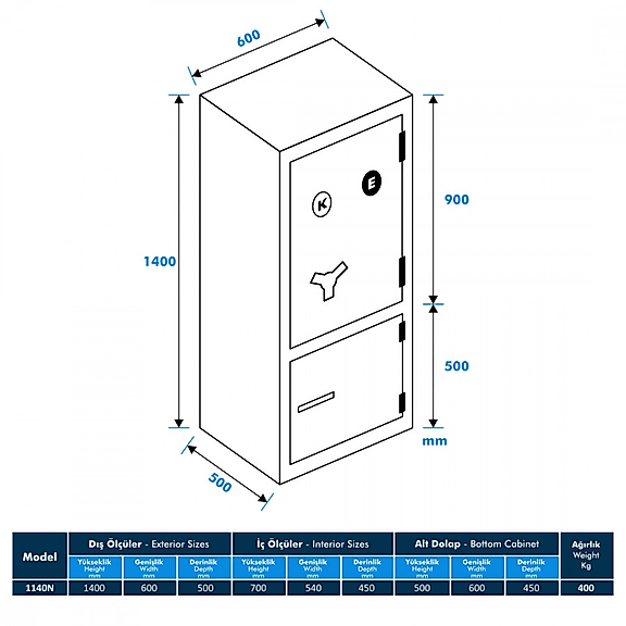 Model 1140N-KE Ofis Tipi Çelik Kasa