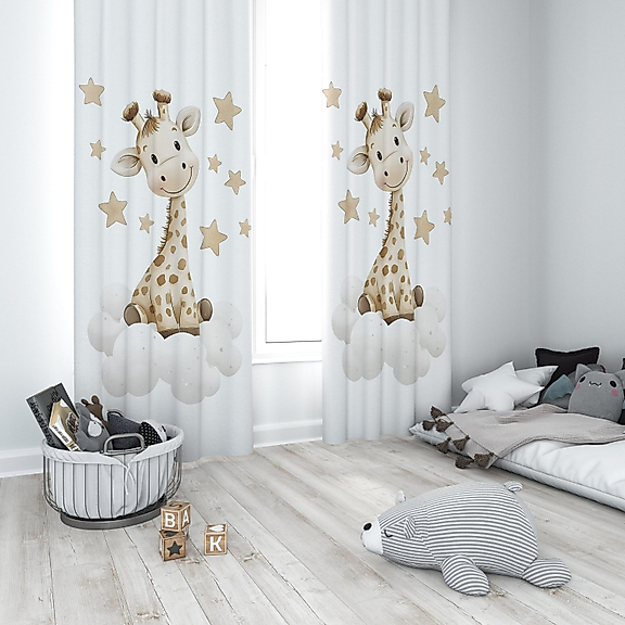 Minibabyrooms Sevimli Zürafa Temalı Fon Perde