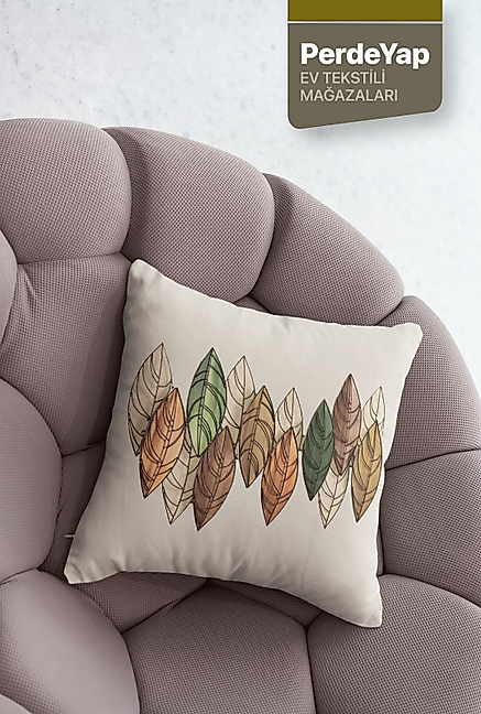 Sonbahar Yaprakları Desenli Dijital Baskılı 4'lü Kırlent Kılıfı - 43x43 Cm Bej-kahverengi 059