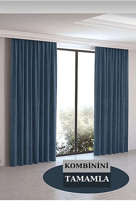 PerdeYap Kadife Dokulu Açık İndigo Renk Ada Serisi Runner 40 x 140 cm