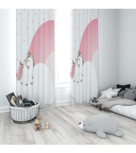 Minibabyrooms Pembe Unicorn ve Gökkuşağı Temalı Fon Perde