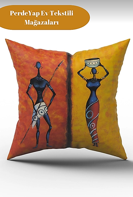 Afrika Etnik Figürlü Modern Tasarım Desenli 4lü Dijital Baskılı Kırlent Kılıfı 43 x 43 Cm 014