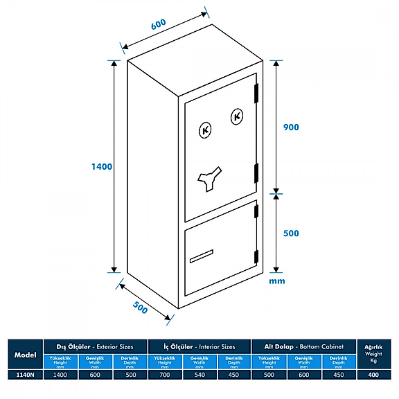 Model 1140N-KK Ofis Tipi Çelik Kasa