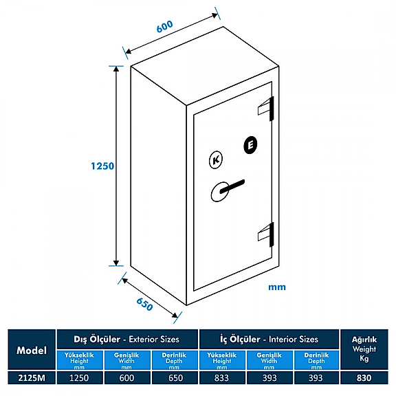 Model 2125M-KE Kadifeli Yüksek Güvenlikli Çelik Kasa