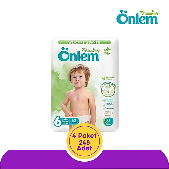 Önlem Botanika Bebek Bezi Aylık Fırsat Paketi 6 Numara Ekstra Large (15+ kg) 62 Adet - 4 Paket