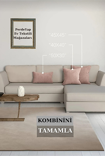 PerdeYap Kadife Dokulu Pudra Renk Ada Serisi Runner 40 x 140 cm