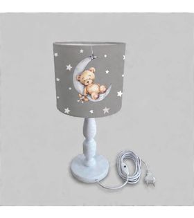 Minibabyrooms Ayda Uyuyan Ayıcık Desenli Ahşap Oyma Ayak Abajur