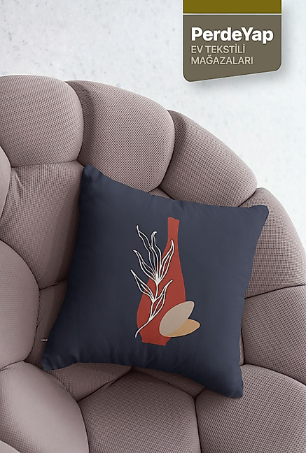 Lacivert Kiremit Sürrealist Çiçekler Desenli 4lü Dijital Baskılı Kırlent Yastık Kılıfı 43x43 Cm 004