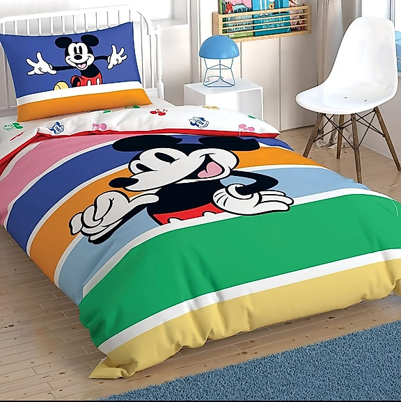 Taç Tek Kişilik Nevresim Takımı Mickey Mouse Rainbow