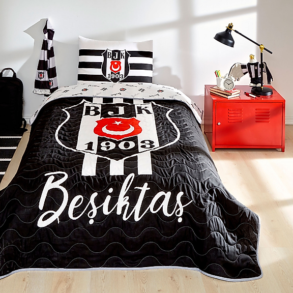 Taç Lisanslı Beşiktaş Stripe Tek Kişilik Yatak Örtüsü Seti