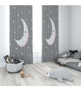 Minibabyrooms Gri Ay ve Yıldızlar Temalı Fon Perde