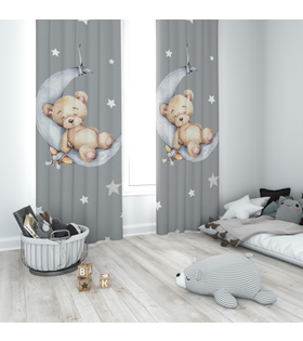 Minibabyrooms Ayda Uyuyan Ayıcık Desenli Fon Perde
