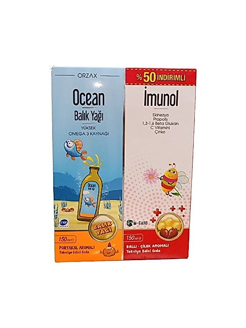 Ocean Balık Yağı Portakal Aromalı 150 ml + Imunol Şurup 150 ml - %50 İndirimli Kofre