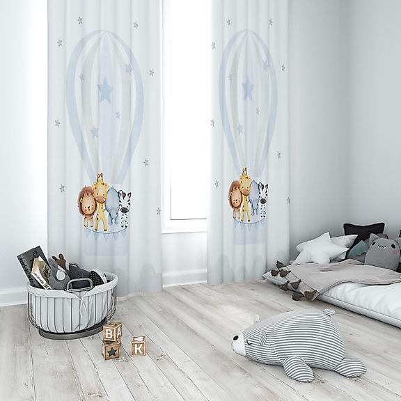 Minibabyrooms Uçan Balon ve Hayvanlar Temalı Fon Perde