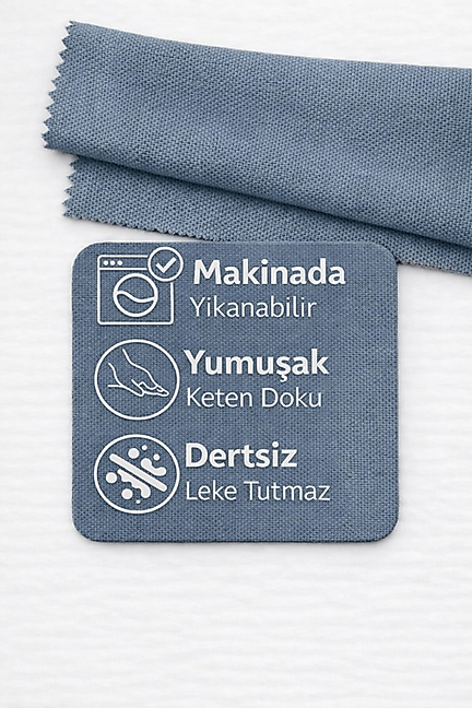 PerdeYap Kadife Dokulu Açık İndigo Renk Ada Serisi Runner 40 x 140 cm
