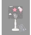 Minibabyrooms Pembe Yıldızlı Fil Desenli Ahşap Oyma Ayak Abajur