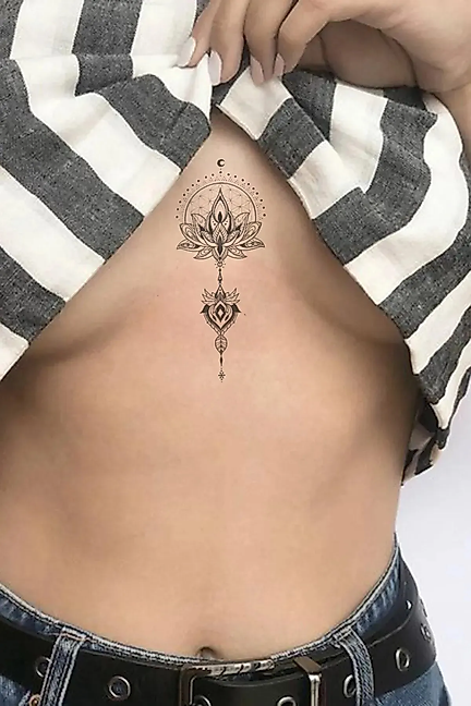 Lotus Çiçeği Göğüs Arası, Bilek, Kol, Bacak Geçici Dövme, Tattoo