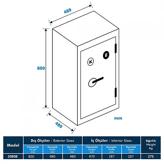 Model 2080B-KE Ev ve Ofis Çelik Kasa