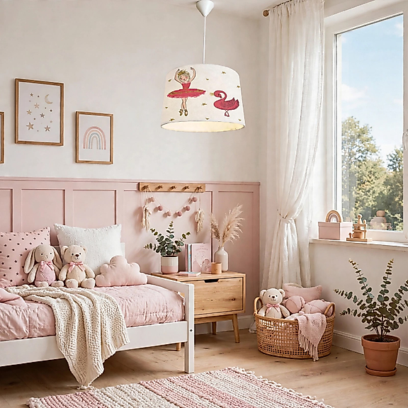 Minibabyroom Pembe Balerin Kız ve Kuğu Temalı Çocuk Odası Sarkıt Avize