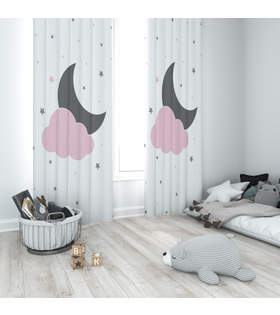 Minibabyrooms Ay Yıldız Bulut Desenli Fon Perde