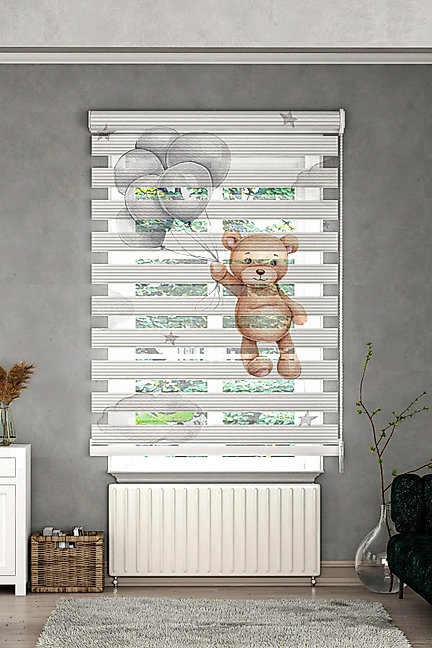 Minibabyrooms Balonlu Ayıcık Temalı Çocuk Odası Zebra Perde