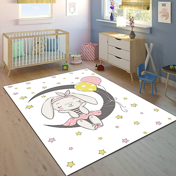 Minibabyrooms Ayda Sevimi Tavşan Desenli 8 mm Kalınlıkta Çocuk Odası Halısı