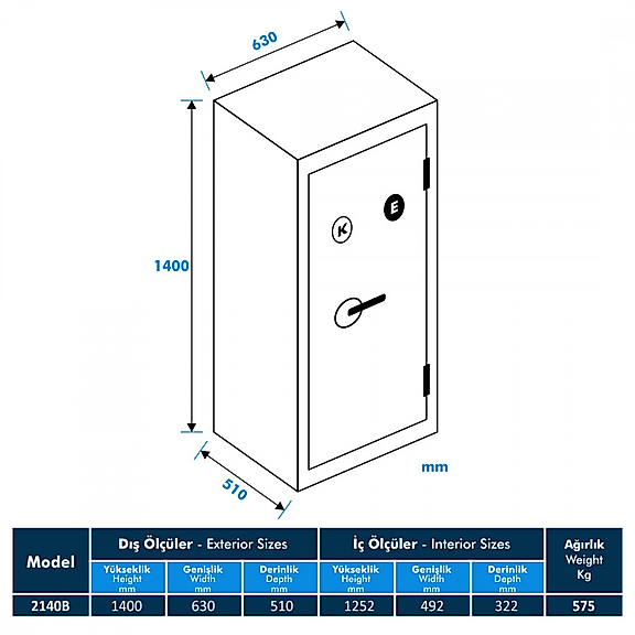 Model 2140B-KE Ofis Tipi Çelik Kasa