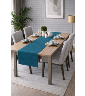 PerdeYap Kadife Dokulu Petrol Renk Ada Serisi Runner 40 x 140 cm