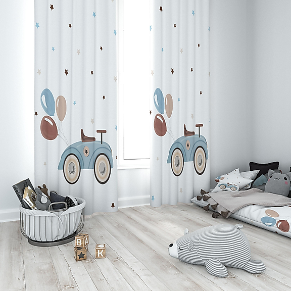 Minibabyrooms Klasik Araba ve Balonlar Temalı Fon Perde