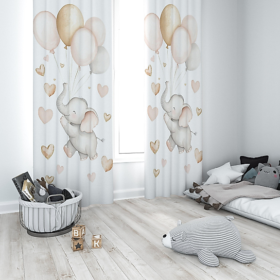 Minibabyrooms Fil ve Balonlar Temalı Fon Perde