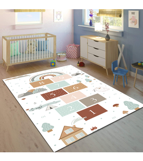 Minibabyrooms Seksek ve Gökkuşağı Desenli 8 mm Kalınlıkta Çocuk Odası Halısı