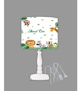 Minibabyrooms Safari Desenli Ahşap Oyma Ayak Abajur