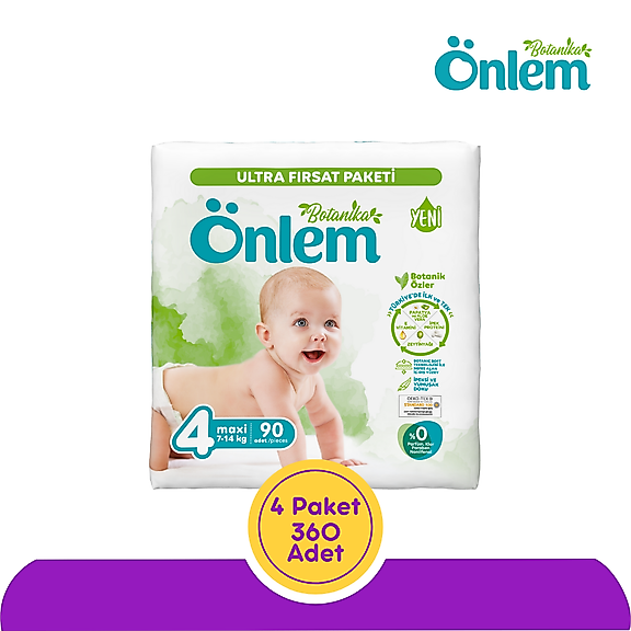 Önlem Botanika Bebek Bezi Ultra Fırsat Paketi 4 Numara Maxi 90 Adet - 4 Paket (7-14 kg)