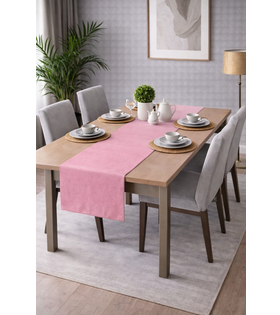 PerdeYap Kadife Dokulu Açık Gülkurusu Renk Ada Serisi Runner 40 x 140 cm