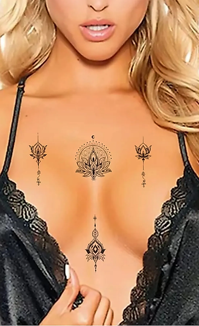 Lotus Çiçeği Göğüs Arası, Bilek, Kol, Bacak Geçici Dövme, Tattoo