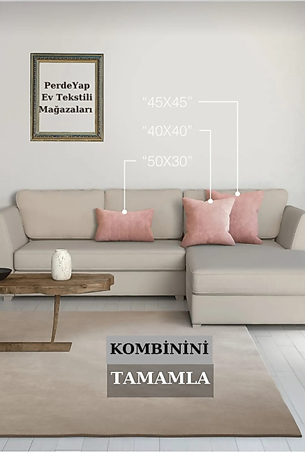 PerdeYap Kadife Dokulu Açık Gülkurusu Renk Ada Serisi Runner 40 x 140 cm