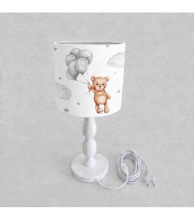 Minibabyrooms Balonlu Ayıcık Desenli Ahşap Oyma Ayak Abajur