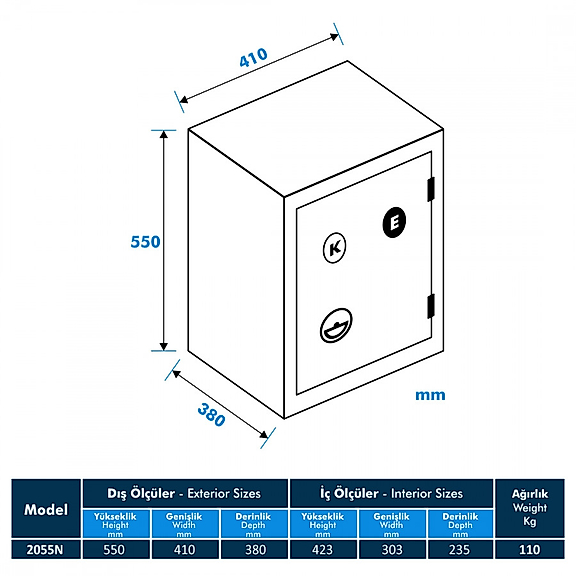 Model 2055N-KE Ev tipi Çelik Kasa