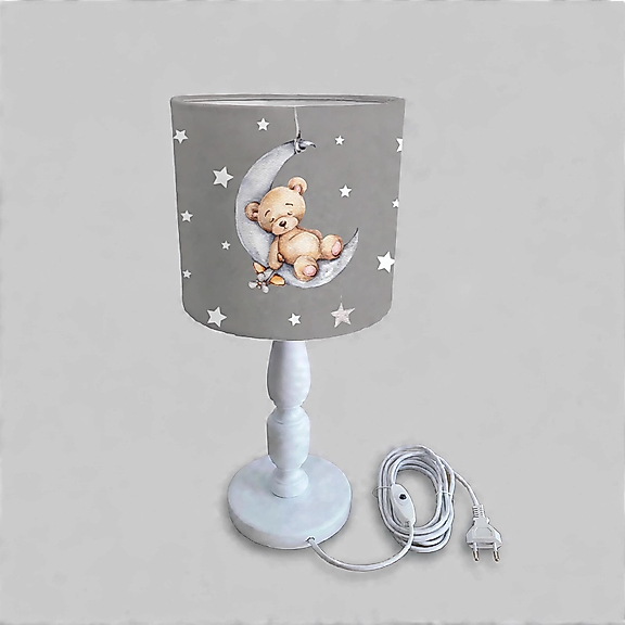 Minibabyrooms Ayda Uyuyan Ayıcık Desenli Ahşap Oyma Ayak Abajur