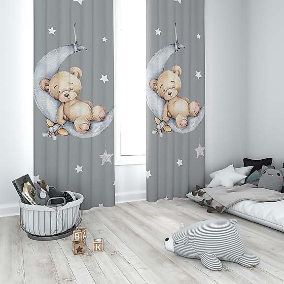 Minibabyrooms Ayda Uyuyan Ayıcık Desenli Fon Perde