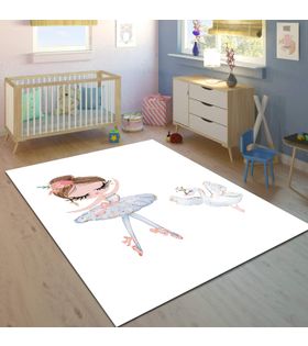 Minibabyrooms Prenses ve Kuğu Desenli 8 mm Kalınlıkta Çocuk Odası Halısı