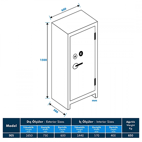 Model 905 KE Büyük Boy çelik Kasa